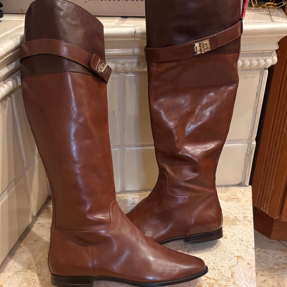 Elegant Brown Leather Cole Haan Nike Air Knee-High Boots - Rack Boot - New